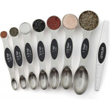 Spring Chef Magnetic Measuring Spoons Set, Dual Sided, Stainless Steel, Fits In Spice Jars, Set Of 8