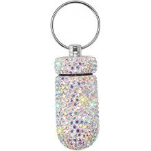 Portable Pill Case Pill Box Container Keyring Pill Holder with Keychain Bling Pill Box Medicine Dispenser Bottle Storage for Outdoor Camping Travel (A