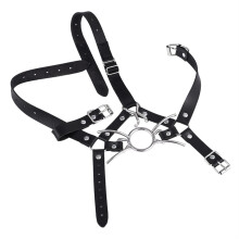 Slave Horse Harness Metal Gag Ring BDSM Bondage Restraints Open Mouth Gag Nose Hook Strap Oral Fixation Black