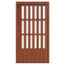 Foldable Accordion Door with Window & Handle - 73x80in PVC Sliding Concertina Door for Kitchen Entryway, Brown Finish