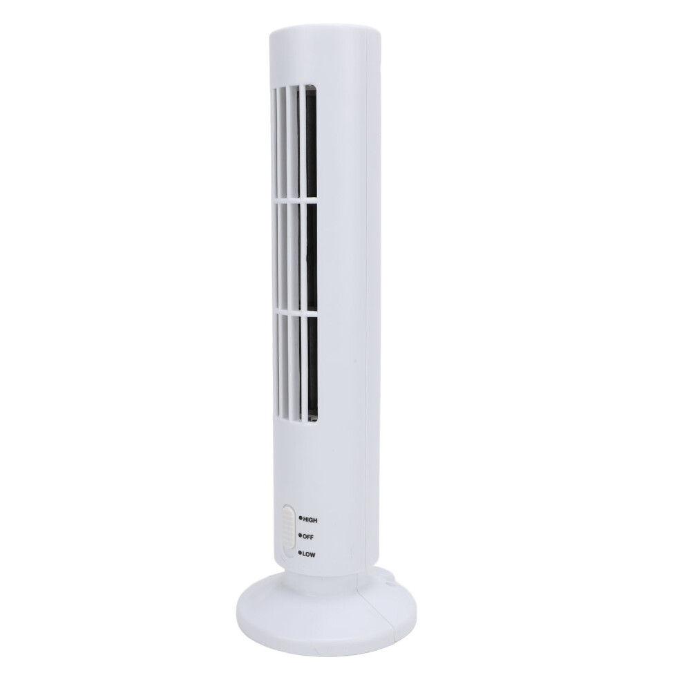 White Bladeless Desk Tower Fan, 2 Wind Speeds, Quiet Usb Home & Office