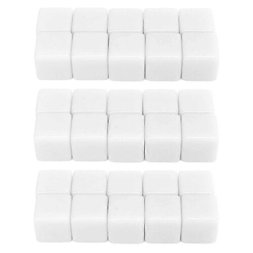 30 Pcs 16mm Dice Set(White),Six Sided Blank Dice Write On Cubes Game for Math Teaching Education