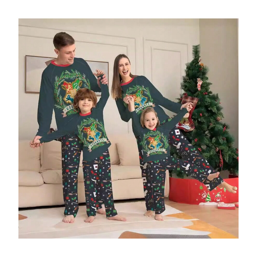 (Picture color, Dad L) 2025 Christmas parent-child suit Halloween cartoon pattern round neck home clothes pajamas parent-child outfit