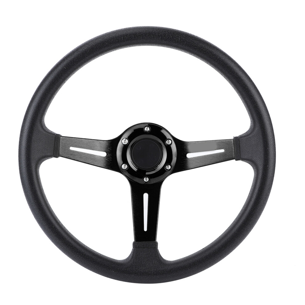 14In Pu Leather & Aluminum Alloy Car Steering Wheel, Black/Silver/Red 3151347497248