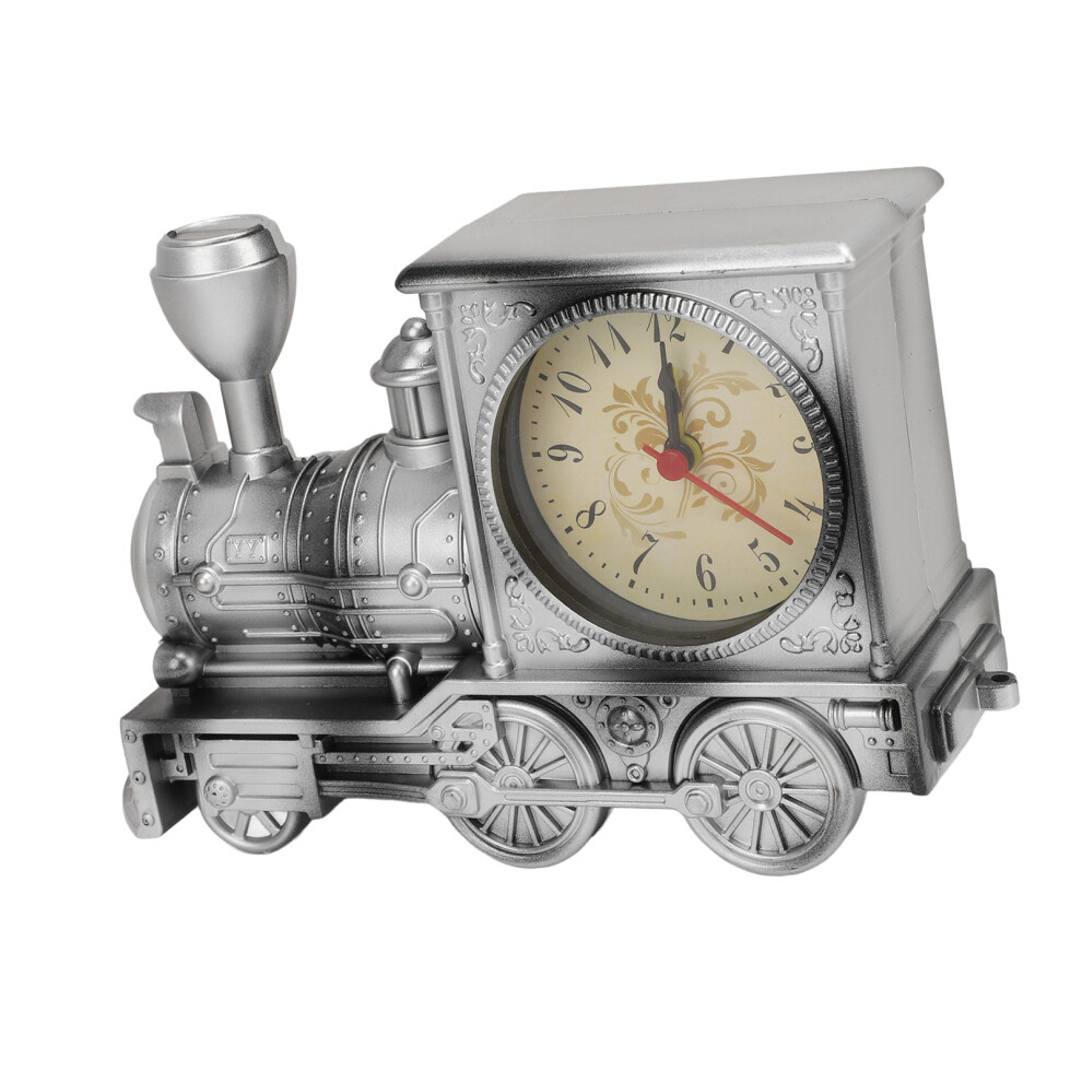 Silver Vintage Metal Train Alarm Clock, Desk Decor, Aa Battery Not Included