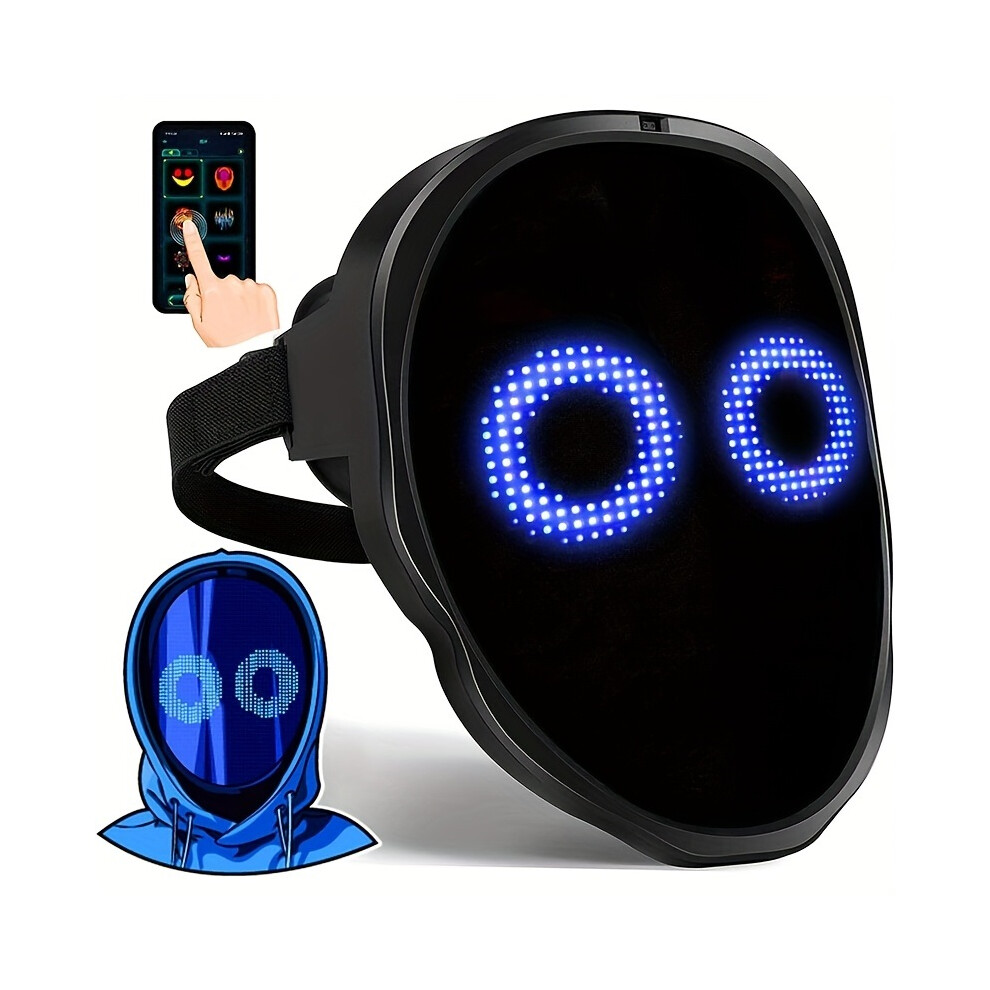 Programmable LED Mask with App Control - USB Rechargeable, Blue Light-Up Face Transforming Mask , for Halloween, Christmas, Halloween Costume