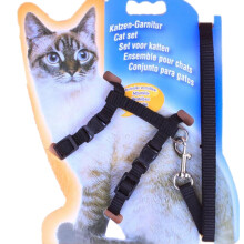 Verstelbare Zwarte Kattenharnas Met Nylon Riem En Metalen Gesp
