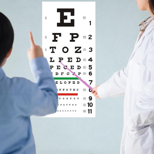 Educational Eye Chart with Occluder and Pointer Set for Offices, Includes Pink Eye Occluder for Vision Testing 2
