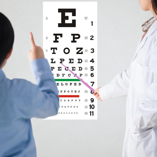 Educational Eye Chart with Occluder and Pointer Set for Offices, Includes Pink Eye Occluder for Vision Testing 1