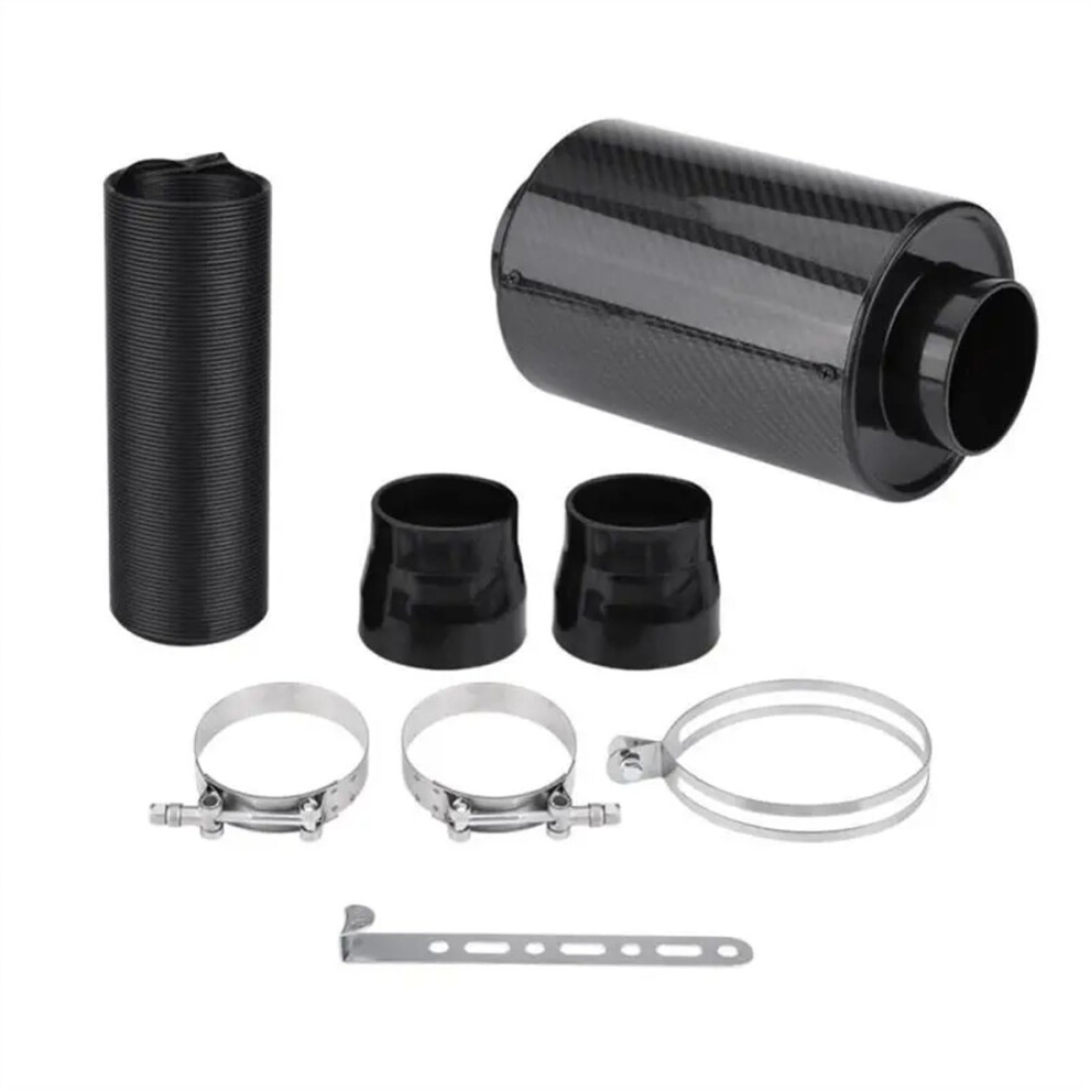 Car Snorkel Kit 76Mm 3" Universal Cold Air Intake Carbon Fiber Induction Filter Box With Aluminum Intake Hose Pipe 6038364200815