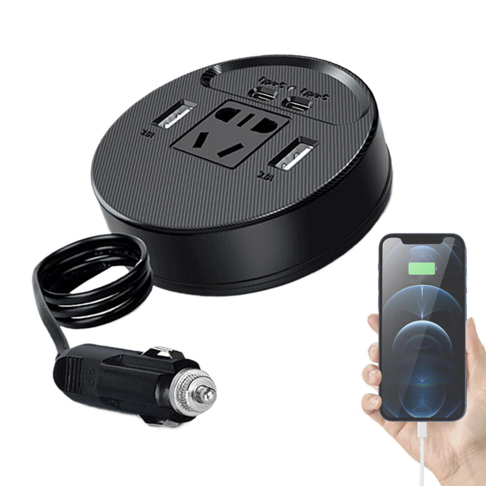 Car Power Converter With Fast Charging, 4-Port Car Charger, Portable Inverter For Laptops, Ac Outlet Vehicle Adapter 6038364201119