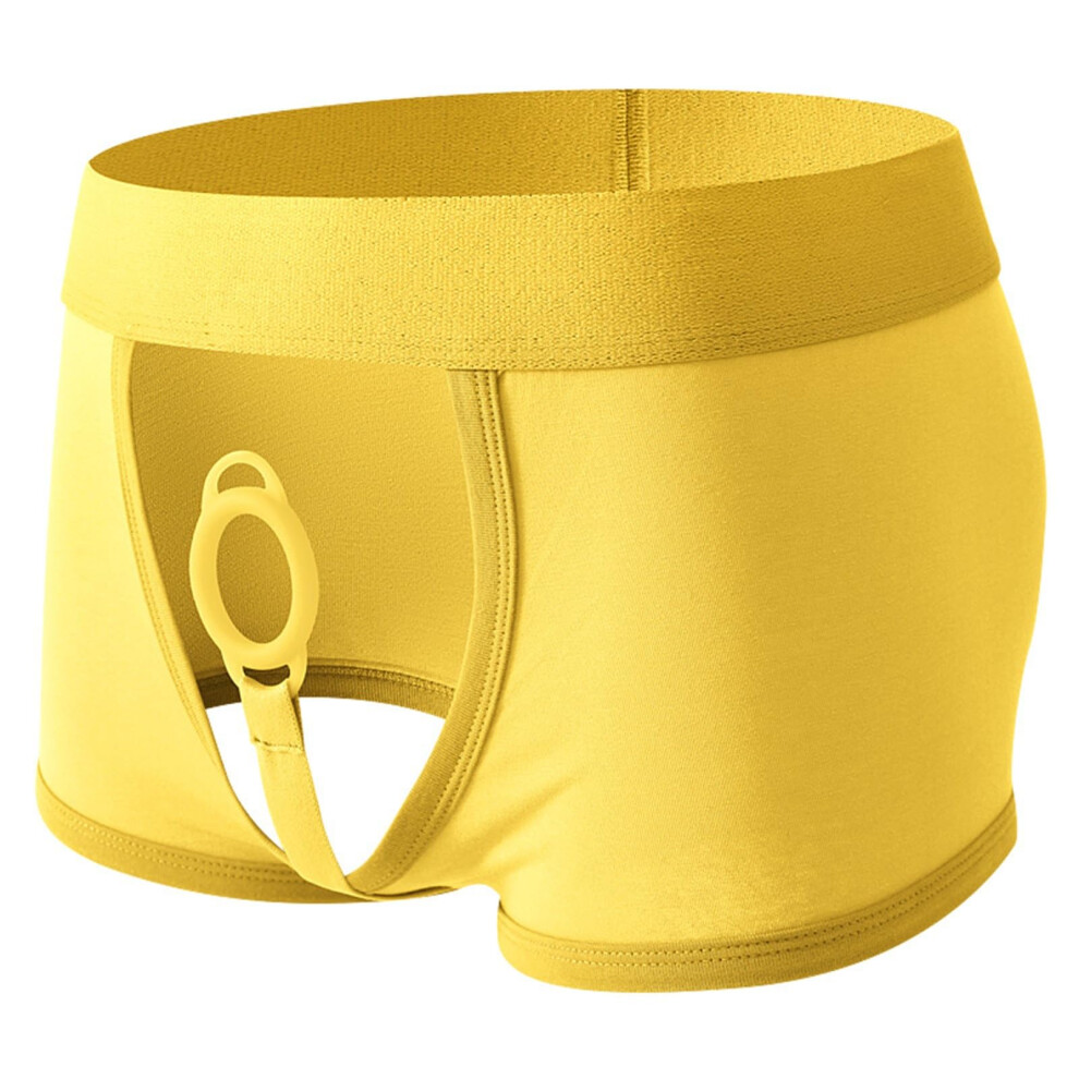 Mens Open Briefs Sexy Hole Erotic Underwear Soft Thong Boxer with Silicone Ring Hollow Front Panties M