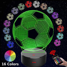 Soccer 3d Led Night Light for Kid Girl,3d Optical Illusion Lamp Nightlight for Bedroom Lamps with Remote Control 16 Color Touch Operated Usb Batterp