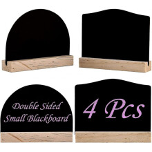 4 Pieces Mini Chalkboards Signs Small Blackboard with Stand Wood Double-sided