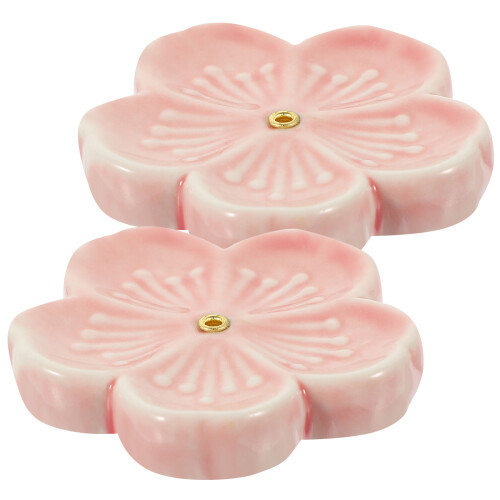 2Pcs Ceramic Pink Incense Plate Decorative Flower Censer for Desktop