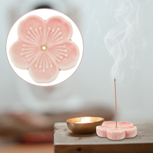 2Pcs Ceramic Pink Incense Plate Decorative Flower Censer for Desktop 2
