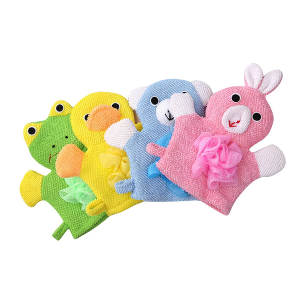 4Pcs Cartoon Body Scrubber Gloves Soft Exfoliating Wash Mitts for Kids Fun Animal Designs Easy to Clean Bathing Tool