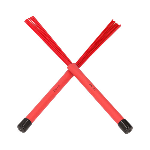 2PCS Red Retractable Drum Brushes with Plastic Bristles and Rubber Handles