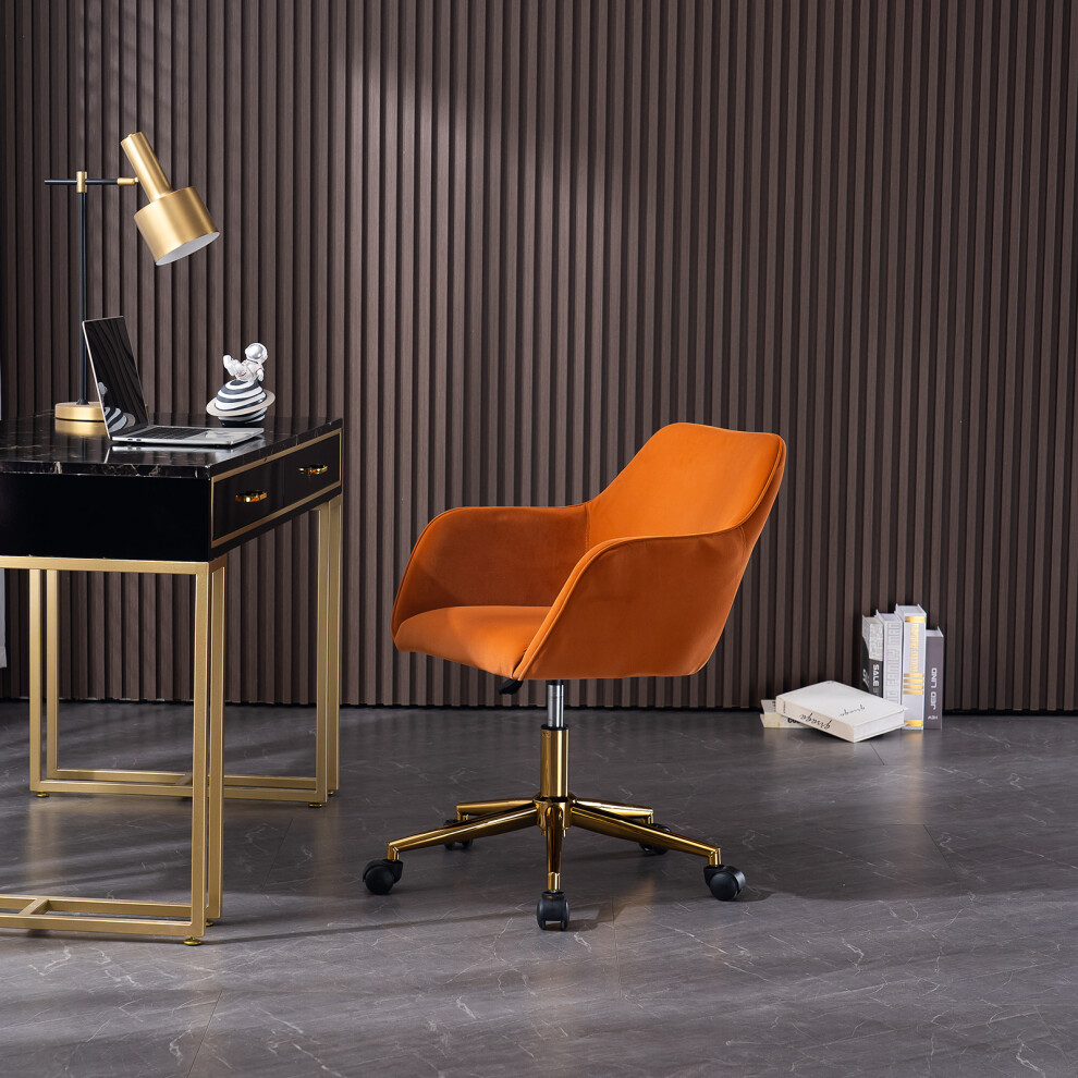 Velvet Fabric Adjustable Height Swivel Office Chair with Gold Legs for Indoor Home Office Orange-image-OPC-PKD7H2C-NEW