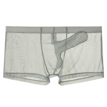 Men's Mesh Transparent Underwear 3XL Gray - Soft Breathable Low Rise Stretch Boxer Shorts for Men