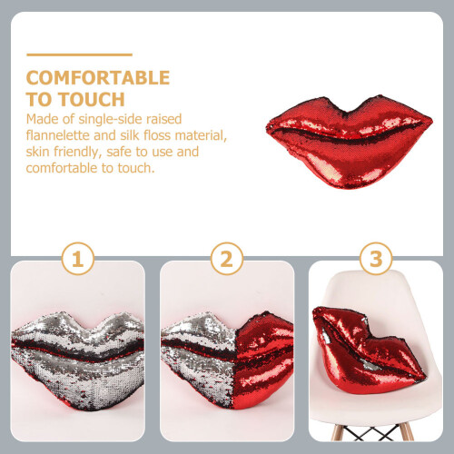 Red Sequins Lips Pillow Plush Throw Cushion for Sofa Decor 1