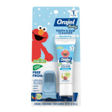 Orajel Baby Elmo Zahn- und Zahnfleischreiniger, fluoridfrei, 1 Fingerb   rste, 1 Zahnpasta, 28 g; Nr. 1 der von Kinder   rzten empfohlenen fluoridfre