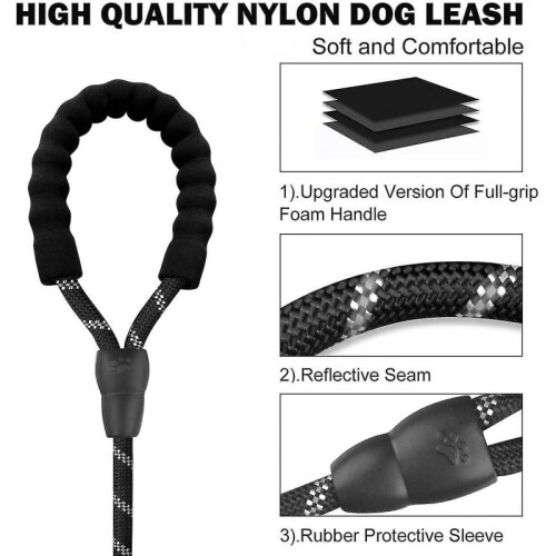 Retriever Leash with Pull Stop 1.6m Robust Dog Leash Training Leash Nylon Reflective Adjustable Leash with Foam Double Handle for Small Medium & Large 1