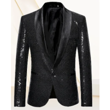(2XL)Mens Sequin Glitter Wedding Party Shawl Collar Blazer Jacket