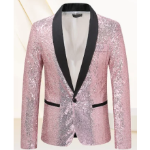 (L)Mens Sequin Glitter Wedding Party Shawl Collar Blazer Jacket