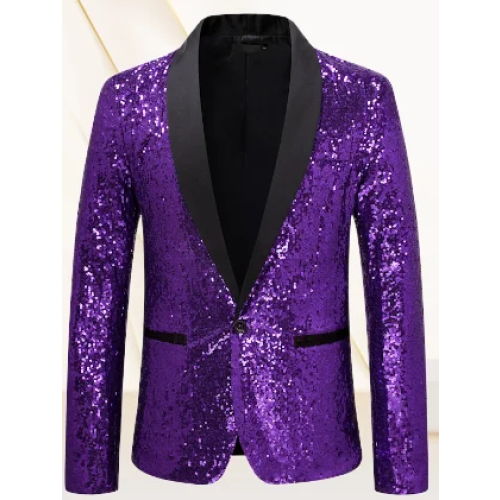 (M)Mens Sequin Glitter Wedding Party Shawl Collar Blazer Jacket