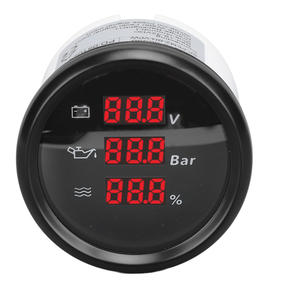 52Mm Waterproof Digital Voltage Oil Pressure Water Level Gauge With Backlight For Boat Yacht Rv Red/Black 9341347616709