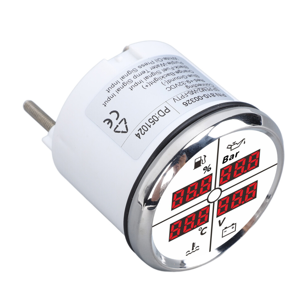 52Mm 4-In-1 Digital Boat Gauge With Backlight, Ip67 Waterproof 7631347616840