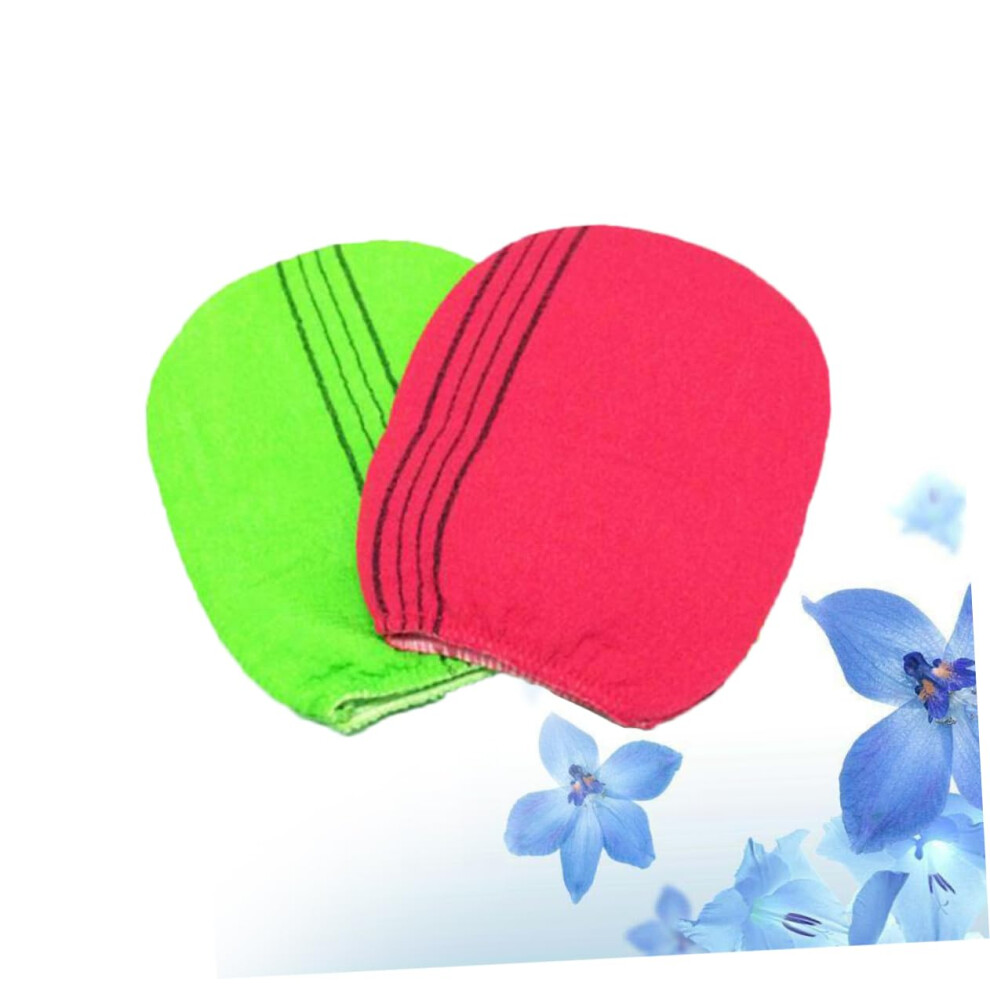 Korean Exfoliating Mitts Bathing Gloves 2 Pcs Rayon Shower Towels Random Color for Gentle Skin Scrubbing