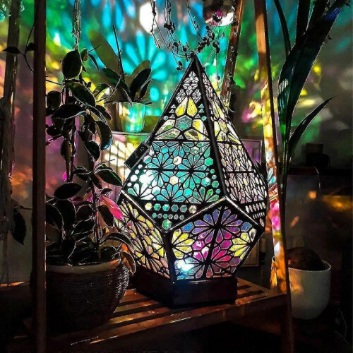 Battery Bohemian Mosaic Starry Sky Floor Projections Lamp Table Bedside Light 1
