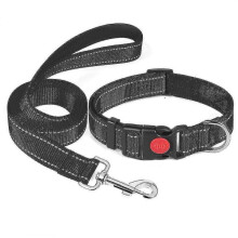 Dog Collar, Classic Adjustable Reflective Nylon Collar with Soft Breathable Mesh Padding for Small Dogs (with Drawstring), L, Black Riilq