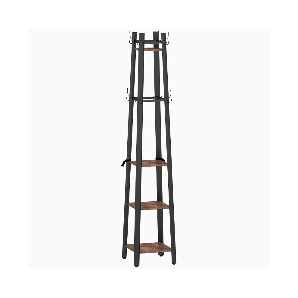 Metal Four Shelf Coat Stand in Industrial Style - Brown/Black Finish Spacious and Sturdy for Home or Office-image-OPC-PKD8227-NEW