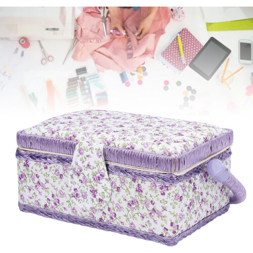 Sewing Tool Basket Double Layer Portable Needlework Organizer with Removable Tray for Thread Scissors and Accessories 2