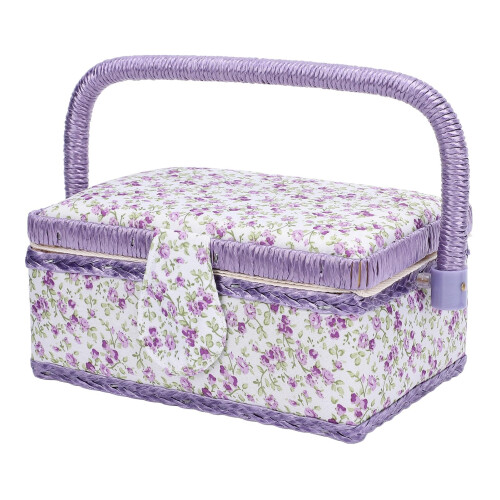 Sewing Tool Basket Double Layer Portable Needlework Organizer with Removable Tray for Thread Scissors and Accessories
