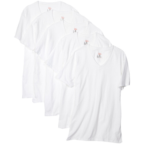 Hanes Ανδρικά T-Shirts V-Neck 5-Pack, Λευκό, Μεσαίο