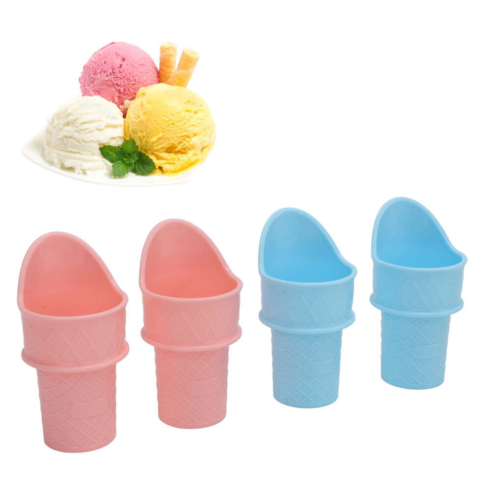 4pcs Reusable PP Ice Cream Cone Holder with Spoons for Snow Cones, Freezable
