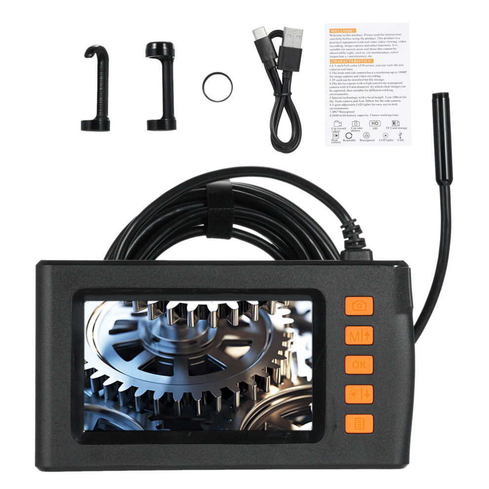 Dual Lens 1080P Endoscope Camera With 4.3" Lcd, 16.4Ft Waterproof Cable Light 4951347645132