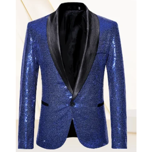 (M)Mens Sequin Glitter Wedding Party Shawl Collar Blazer Jacket