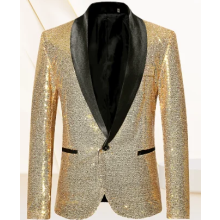 (S)Mens Sequin Glitter Wedding Party Shawl Collar Blazer Jacket