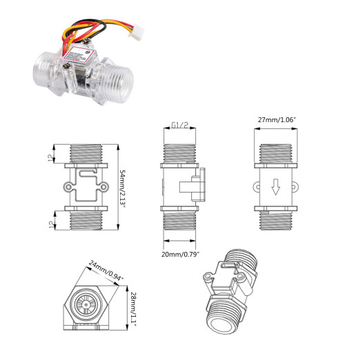 DC3.5-24V Water Flow Sensor Switch G1/2" Hall Effect Meter Fluid 2