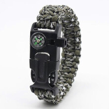 Army Green Camouflage Multifunctional Outdoor Survival Flint Fire Whistle Compass Rescue Bracelet