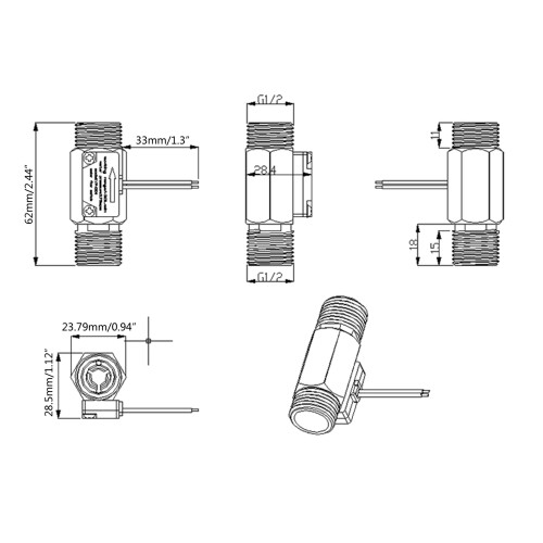 Hall Effect Liquid-Water Flow Sensor Counter 4 Points Copper 2