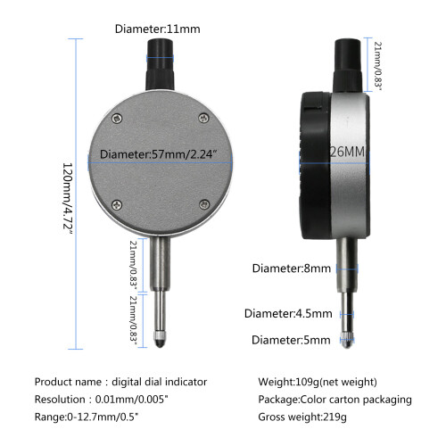 Digital Probes Indicator Dial Test Gauge 0.01mm/0.005" Range 2