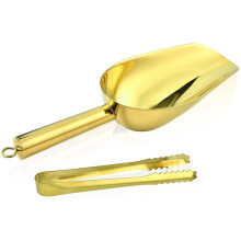 Stainless Steel Ice Scoop and Tongs Set, Small Round Bottom Bar Utility Scoop, Gold Kitchen BBQ Buffet Clip