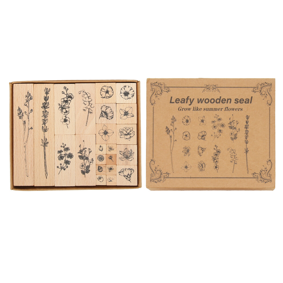 22pcs Wood Rubber Stamp Set Plant Pattern DIY-image-OPC-PKD8DVR-NEW