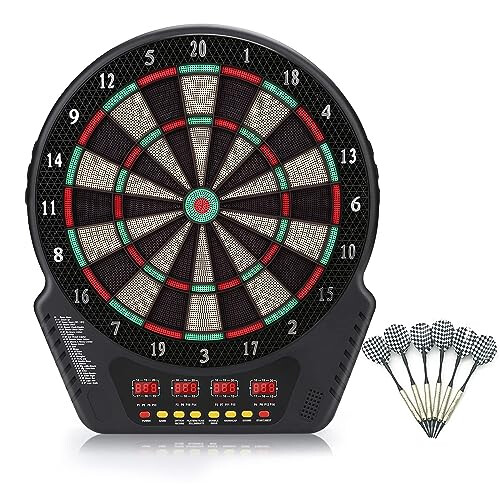 Electronic Dart Board Game Set with LCD Scoring Screen, 27 Games, 16 Player Capacity, Includes 6 Soft Tip Darts